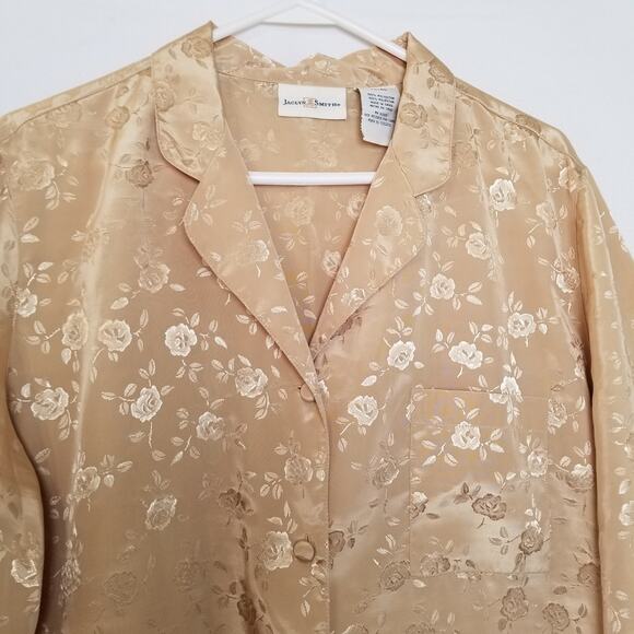 Jaclyn Smith Women's Gold Floral Polyester Pajama Top Button Up Long Slvs Sz XL - Picture 2 of 8